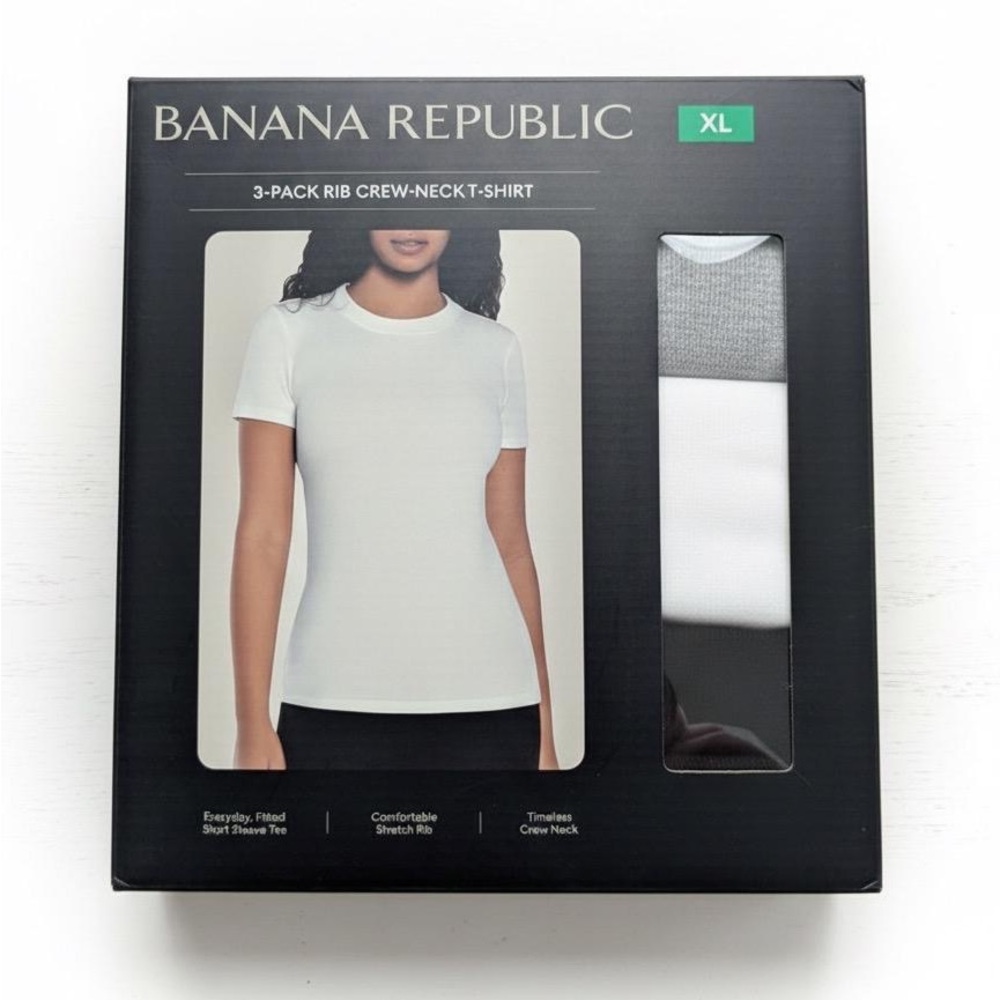 NWT Banana Republic 3-Pack Rib Tee XL (White/Gray/Black)